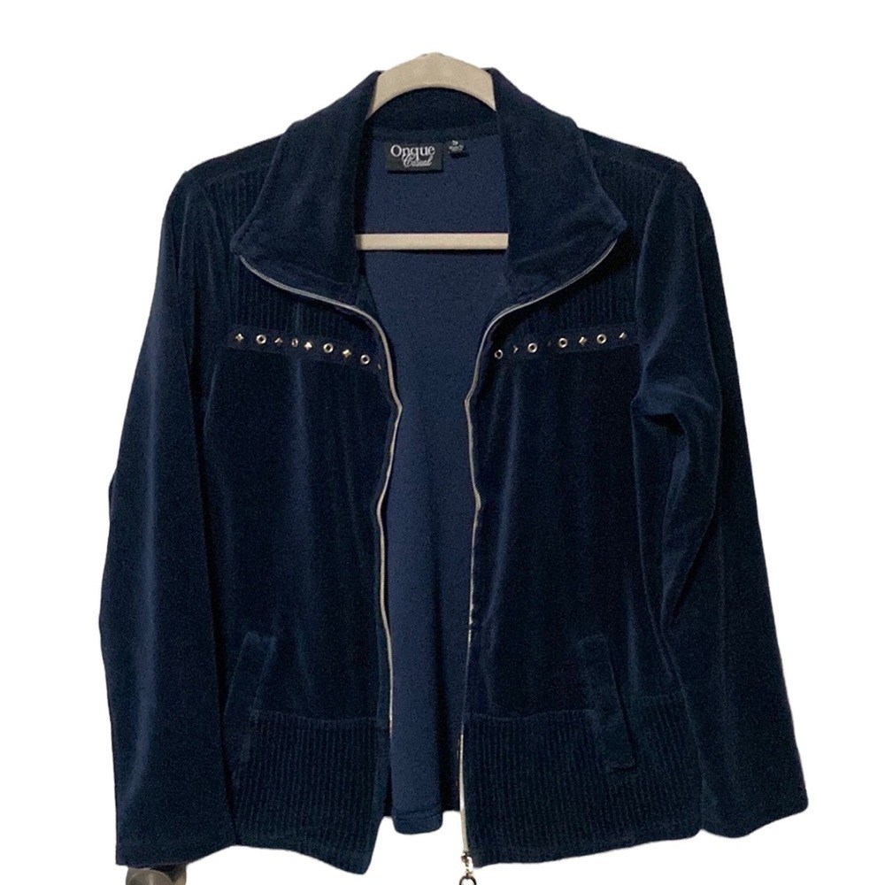 Onque Casual velour dark blue jacket with gold accents